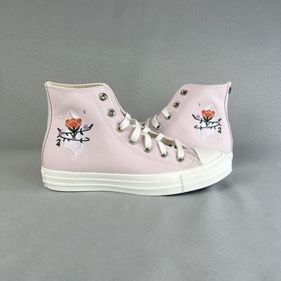 New Converse Chuck Taylor High Top Pink Barely Rose Embroidered Gems Sz 7 w/ Box - Picture 4 of 16